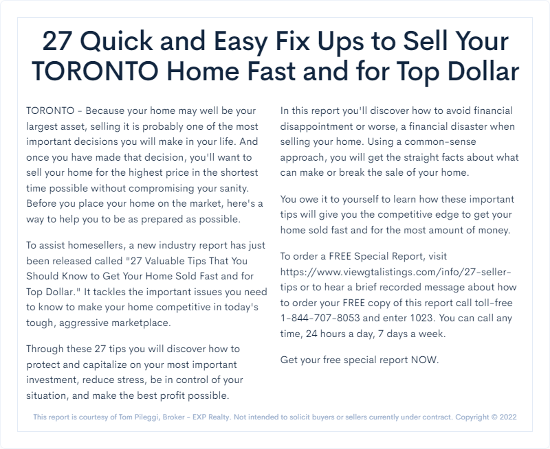 SELL YOUR TORONTO HOME FAST AND FOR TOP DOLLAR