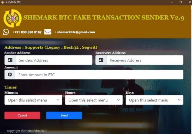 SHEMARK COUNTERFEIT BITCOIN SENDER PRO TOOL